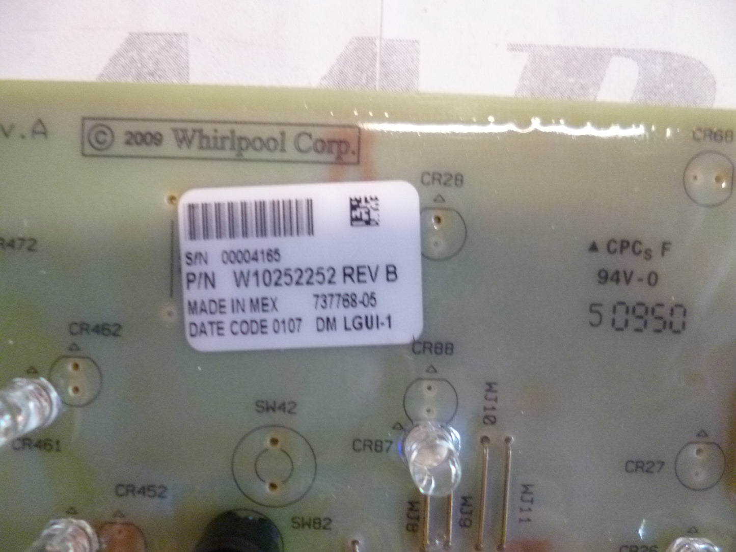 Genuine OEM Whirlpool Control Board W10252252 REV B🔥 2 Year Warranty 🔥 Fast Shipping 🔥