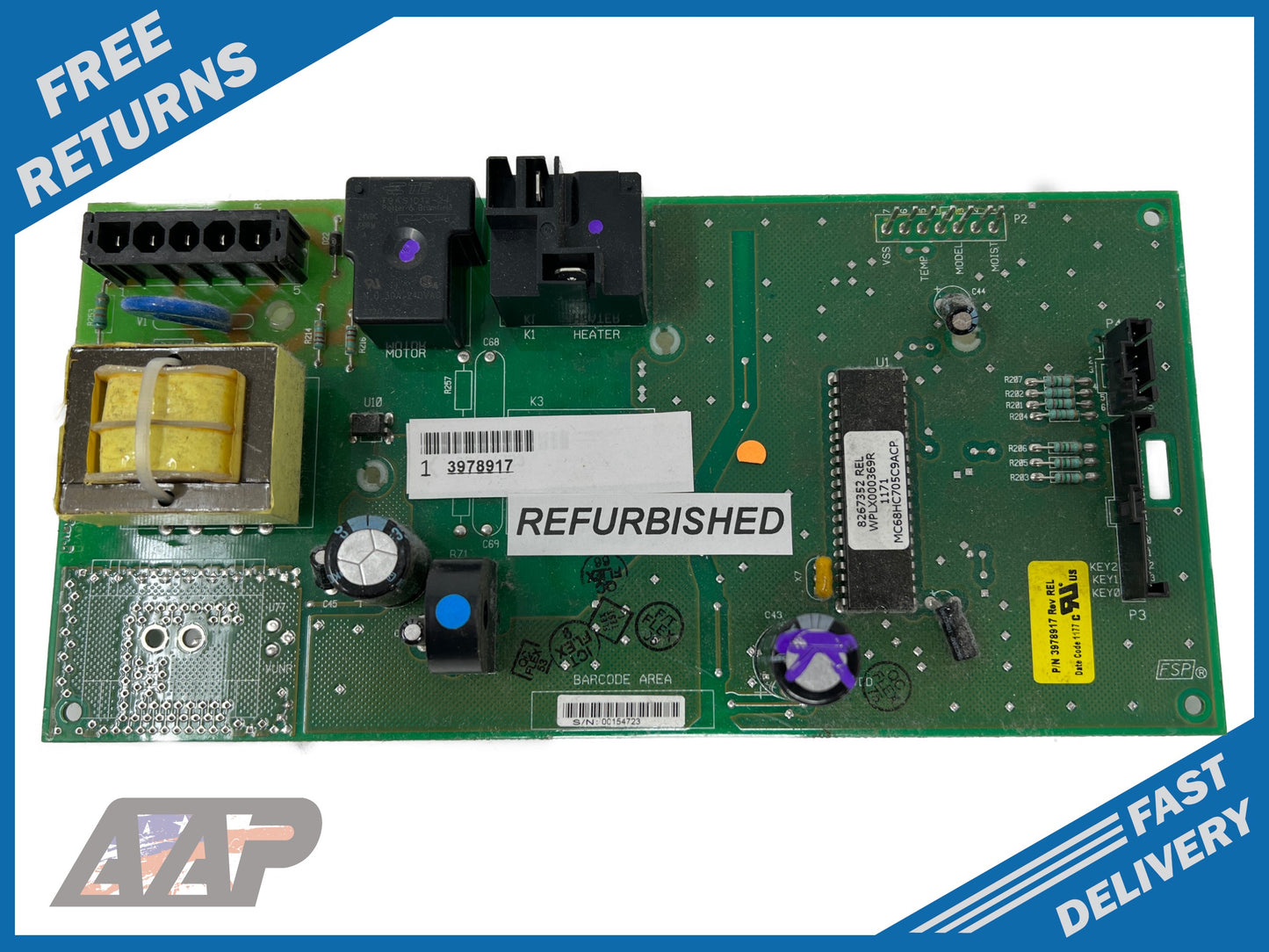 3978917 AAP REFURBISHED Dryer Control Board ⚡️2 Year Warranty⚡️Fast Shipping⚡️